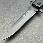 Lot de 3 EE10A96BL Couteau ElitEdge Stiletto | Lame Spear Point Acier 420C | Manche Black Stainless & Blue G10 Linerlock - Livraison Gratuite