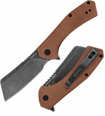 KS3445MCBBW  Kershaw Static Cleaver – Lame Acier D2 Black Stonewash Manche Brown Micarta - Livraison Gratuite