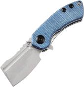 KT3030M1 — Couteau Kansept Mini Korvid Lame Acier 154CM 59-61 HRC Stonewash Cleaver Manche Micarta Toile Bleu Linerlock Clip Livraison Gratuite