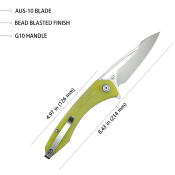 KUB345H Couteau Kubey Merced Yellow Lame Acier AUS-10 Bead Blast IKBS - Livraison Gratuite
