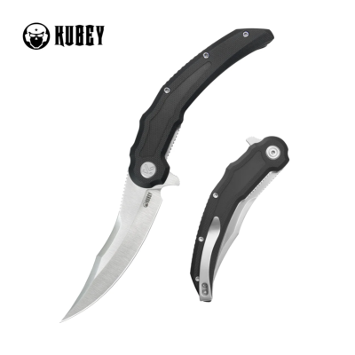 KUB346A Couteau Kubey Wave Crest – Couteau Pliant Pikal | Lame Satin Acier 14C28N | Manche G10 Noir Roulements Billes - Livraison Gratuite