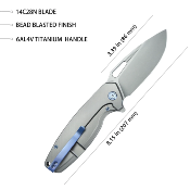 KUB360A Kubey Tityus Gris – Couteau Pliant Frame Lock | Lame Drop Point Bead Blasted 14C28N | Manche Titane  - Livraison Gratuite