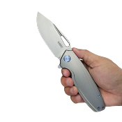 KUB360A Kubey Tityus Gris – Couteau Pliant Frame Lock | Lame Drop Point Bead Blasted 14C28N | Manche Titane  - Livraison Gratuite