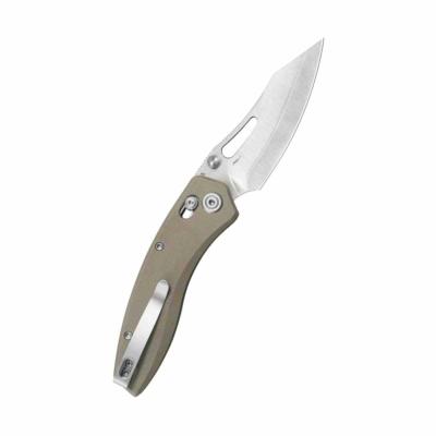 KUB421D Couteau Kubey Caiman | Lame Drop Point Acier San Mai M2 | Manche Khaki G10 Crossbar Lock - Livraison Gratuite