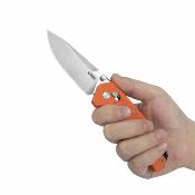 KUB465C Couteau Kubey Freki | Lame Acier 14C28N Satin Drop Point | Manche G10 Orange | Crossbar Lock | Livraison Gratuite