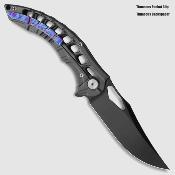 MGR632TMDG Miguron Knives Geloty – Couteau pliant Frame Lock Lame Acier Vanax Hand Ground Satin Manche Grey PVD Titanium Timascus Clip - Livraison Gratuite