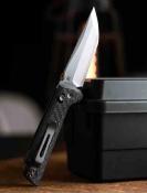 NMB2418CF5  North Mountain Blade Chop – Couteau pliant Crossbar Lock Lame Acier Damas 5-Layer Copper-Clad Tanto Manche Carbon Fiber - Livraison Gratuite