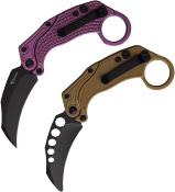 REA122 Set de Couteau Reate EXO-K Karambit Purple Lame Acier N690 Noir + Karambit Entrainement - Livraison Gratuite