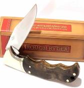 RR518 Rough Rider Finger Grooved Lockback – Couteau pliant lame  acier 440 Clip Point manche bois verrouillage lockback – Livraison Gratuite