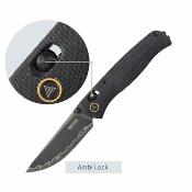 SRM255LMB3  Couteau SRM Medal | Lame Acier Laminated 140Cr Drop Point | Manche Plaquettes Black Micarta | Ambi-Lock | Livraison Gratuite