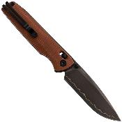 SRM258LMN2 Couteau SRM Terrier 258L-MN2 Lame Acier Laminé 140Cr Manche Micarta Brown Ambi Lock - Livraison Gratuite