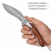 TRLE01IW Trivisa Lepus-01 – Couteau pliant Liner Lock Lame Acier Damas 110 couches Mitre Titanium Manche Ironwood - Livraison Gratuite