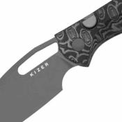  KIV3697A2 Couteau Pliant Kizer Masu Lame Acier 14C28N (HRC 58-59) Manche Micarta Motif Vortex Gris et Noir Button Liner Lock Livraison Gratuite
