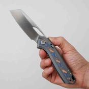 VOSA1813 Vosteed Kroc Ocean | Couteau Lame Reverse Tanto Acier S35VN Satin | Manche Gray Aluminum & Ocean Micarta Inlays - Livraison Gratuite