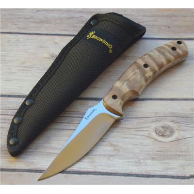 BR0180 Couteau Browning Lame Acier Inox Manche Bois Etui Nylon - Livraison Gratuite