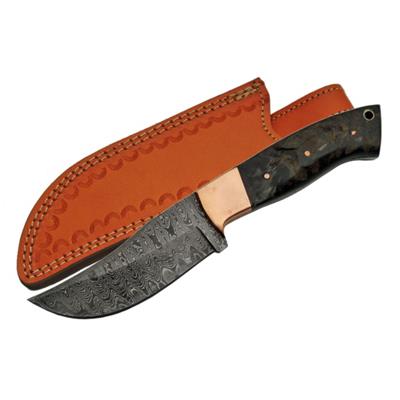 Couteau Damas Skinner Lame 256 Couches Manche Corne Bélier Etui Cuir DM1152 - Free SHipping