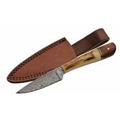 Couteau Damas Skinner Lame 256 Couches Manche Bois & Bois de Cerf Etui Cuir DM1176 - Free Shipping