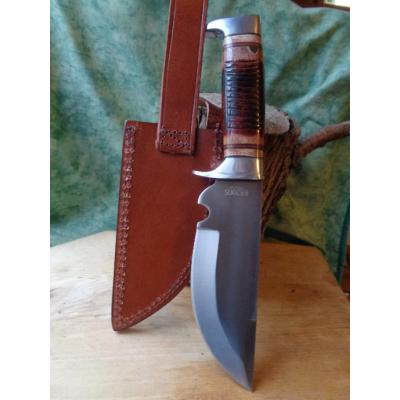 Couteau Bowie Lame Acier Carbone Manche Os Etui Cuir Rough Rider RR2005 - Livraison Gratuite