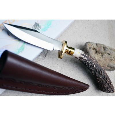 Skinner Couteau de Chasse Hunter Acier Carbone Manche Bois de Cerf Etui Cuir SS7017 - Free Shipping