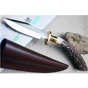 Skinner Couteau de Chasse Hunter Acier Carbone Manche Bois de Cerf Etui Cuir SS7017 - Free Shipping