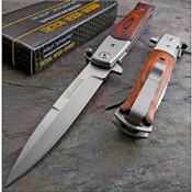 Couteau Stiletto Tac Folder Assisted Opening Lame Acier Carbone/Inox Manche Bois TF428WB - Free Shipping
