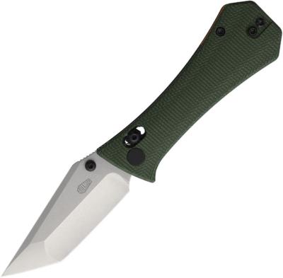 AUX005GRN Couteau Auxiliary Manufacturing Coffin | Lame Tanto Acier 14C28N Sandvik Stonewash | Manche Green Canvas Micarta Crossbar Lock - Livraison Gratuite
