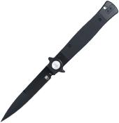 CBTSTBLBKBK — Couteau Cobratec Knives Stiletto Button Lock Lame Acier VG-10 Stiletto Noire Mitres Inoxydables Manche G10 Noir Livraison Gratuite
