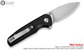 CIVC20052F1 — Couteau Civivi Mini Shakan Lame Acier Nitro-V Drop Point Satiné Manche Aluminium Noir Button Lock Livraison Gratuite