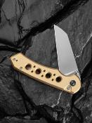 CIVC240673  Couteau CIVIVI Pragma Prime Wharncliffe Lame Acier Sandvik 14C28N Manche Aluminium Champagne Button Lock - Livraison Gratuite