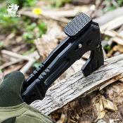 HXOFT19 — Hachette Pliante HX Outdoors Falcilux Lame Acier DC53 Noire Manche G10 Coffret Étanche - Livraison Gratuite