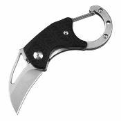  J1964BK CJRB Anansi Black | Couteau Pliant Carabiner | Lame Acier AR-RPM9 Hawkbill | Manche G10 - Mousqueton