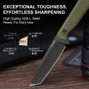 KI1045MT2 Kizer Begleiter Tanto – Couteau Fixe EDC | Lame AEB-L Black Coating | Manche G10 Vert | Étui Kydex - Livraison Gratuite