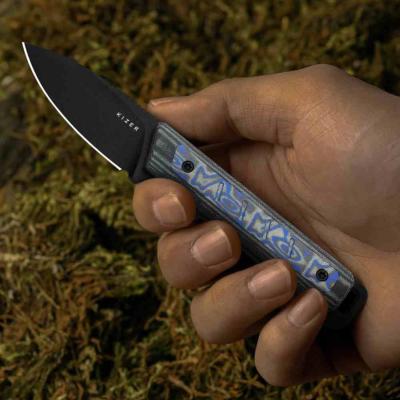 KI1108A1 Kizer Whiskey Jack – Couteau Lame Acier CPM-10V Black Manche Micarta & Blue Vortex Housse Kydex - Livraison Gratuite