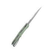 KUB158R — Couteau Kubey Flash Lame Acier Sandvik 14C28N Reverse Tanto Satiné Manche G10 Jade Linerlock - Livraison Gratuite