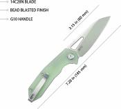 KUB291M Kubey Vagrant  - Couteau Liner Lock Lame Sheepsfoot Acier 14C28N Manche G10 Jade - Livraison Gratuite