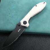 KUB314D  Kubey Ruckus – Couteau Liner Lock | Lame Drop Point AUS-10 BLK | Manche G10 Ivory | Bearing - Livraison Gratuite