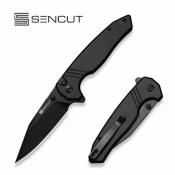 S250681 SENCUT Selkyris | Couteau Lame Wharncliffe Acier D2 Black Stonewashed | Manche Black Alu Button Lock - Livraison Gratuite