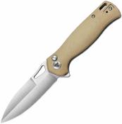 TVTY16G14 Trivisa Crateris | Couteau Lame Drop Point Acier 14C28N Sandvik | Manche Tan G10 Button Lock - Livraison Gratuite