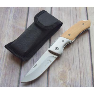 Couteau Elk Ridge Wood Lame Acier Inox Manche Bois Lockback Etui Nylon ER166 - Free Shipping