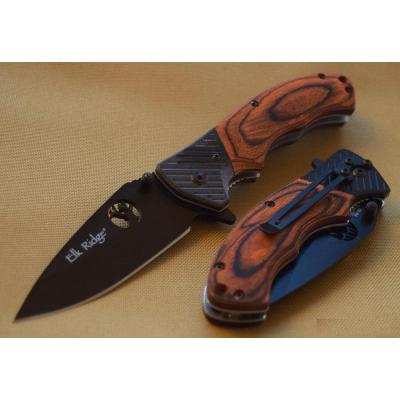 Couteau Elk Ridge Brown Wood Lame Acier Carbone/Inox Manche Bois/G-10 Linerlock ER566BPW - Free Shipping