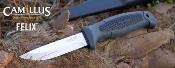 Lot de 3 CM19619 Couteau fixe Camillus Felix | Lame Drop Point acier 420 titane | Manche bi-matière gris/noir avec fire starter | Étui plastique – Livraison Gratuite