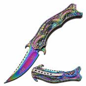 DSA019RB Couteau Dark Side Dragon A/O Lame Acier 3Cr13 Spectrum TiNi Manche Acier Spectrum Artwork Dragon – Livraison Gratuite
