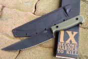STN002 Station IX The Partisan – Couteau Bushcraft  Lame Acier 1095HC Black Manche Green G10 Housse kydex - Livraison Gratuite