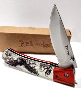 ER2012EA Couteau Elk Ridge Eagle Lame Drop Point Acier 3Cr13 Manche Acrylique/Bois Lockback - Livraison Gratuite