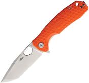 HB1326 — Couteau Honey Badger Large Tanto Lame Acier 8Cr13MoV 57-59 HRC Satiné Manche FRN Orange Linerlock Clip - Livraison Gratuite
