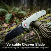 J1904BGD — Couteau CJRB Crag Lame Acier AR-RPM9 Cleaver Black PVD Noire Manche Plaquettes G10 Glow In The Dark Liner Lock - Livraison Gratuite