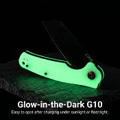 J1904BGD — Couteau CJRB Crag Lame Acier AR-RPM9 Cleaver Black PVD Noire Manche Plaquettes G10 Glow In The Dark Liner Lock - Livraison Gratuite