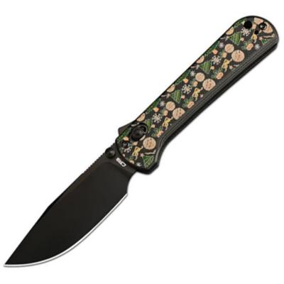J1960MBBK Couteau Pliant CJRB Bolt Lame Acier AR-RPM9 Manche G10 Noir Motif Boules de Noël Recoil Lock - Livraison Gratuite