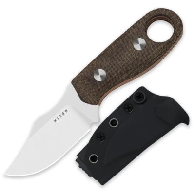 KI1078A4 Couteau Fixe Kizer Cutlery Beaver 2 Lame Acier AEB-L Manche Micarta G10 Brun Orange Étui Kydex - Livraison Gratuite