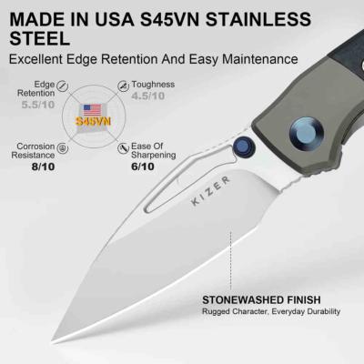KI3746A3 Kizer Shrike – Couteau pliant Frame Lock Lame Acier CPM S45VN Satin Manche Blue Richlite Titane Bolsters - Livraison Gratuite